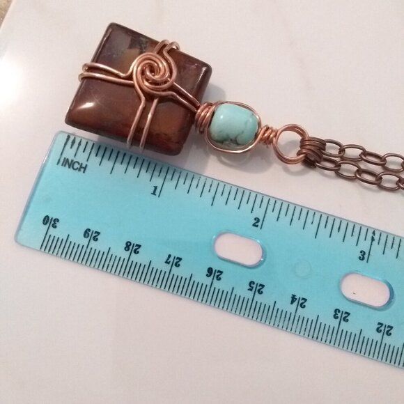 Gorgeous Color Combo! Unique Brown Jasper & Turquoise Howlite + Copper Necklace - Picture 5 of 6